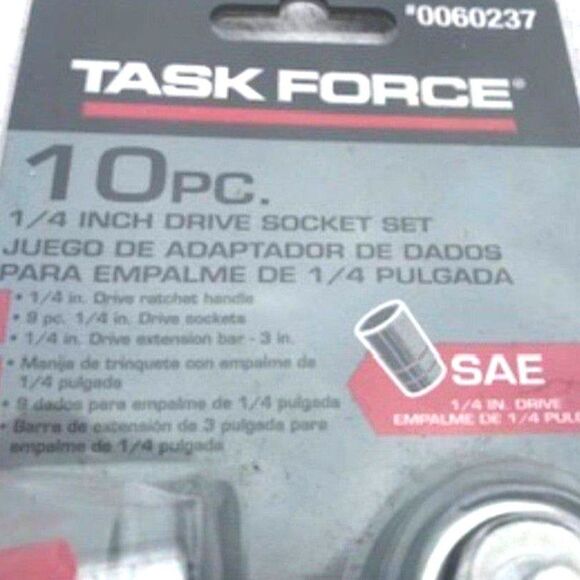1/4" Drive Socket Set .10 Pc. Tools Set . Task Force . New in Package - Picture 2 of 3